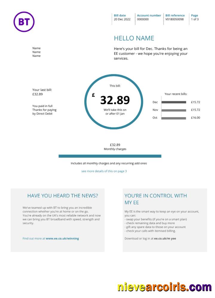 United Kingdom BT utility bill version 1 2